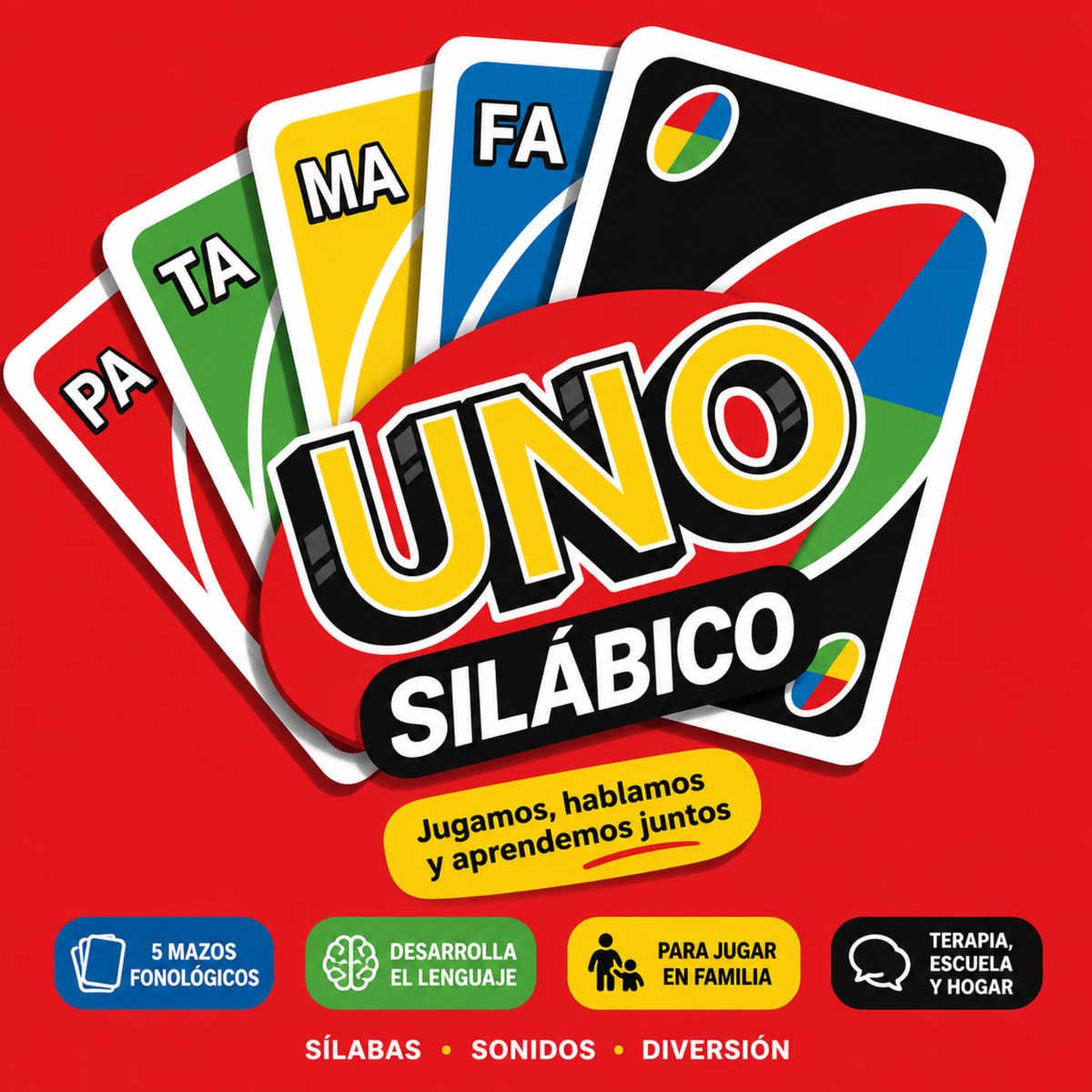 UNO Silábico — Pack Completo (Guía + 5 Mazos + 5 Bonos)